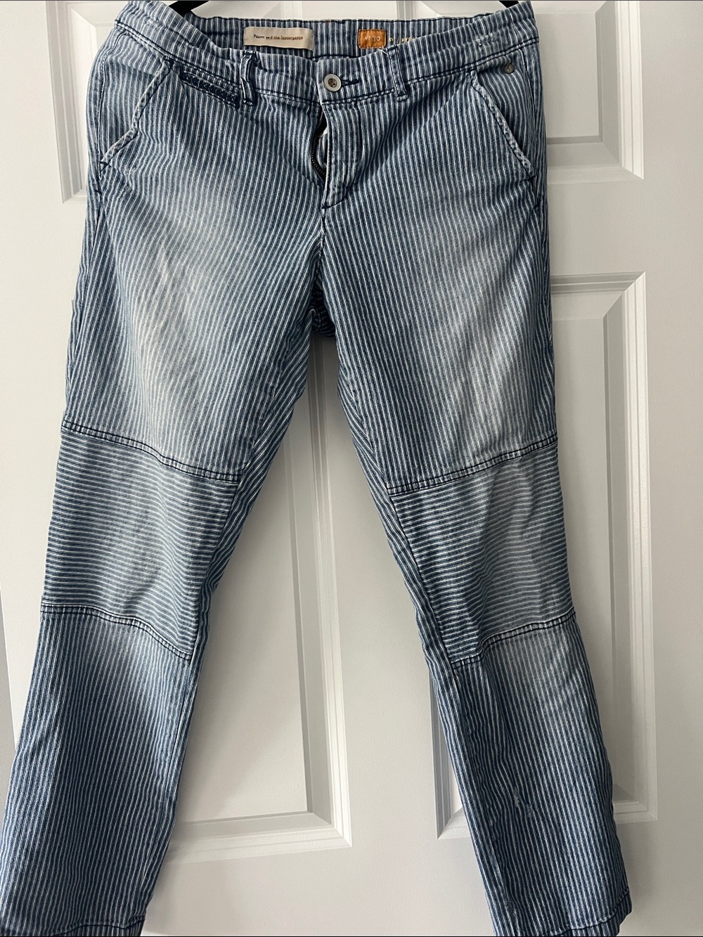 Pilcro Striped Light Blue Women's Straight Leg Jeans - Anthropologie